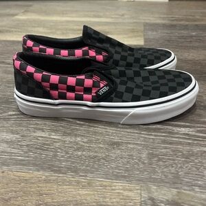 Vans Kids Black and Pink Checkered Slip-Ons